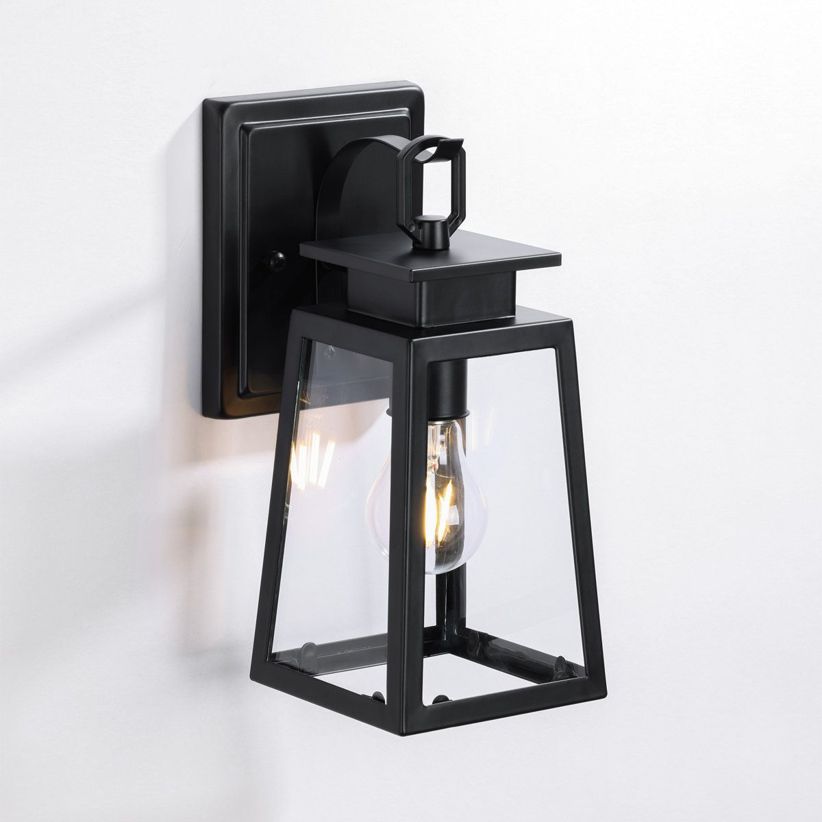 Black Steel Outdoor Wall Lantern with Clear Tempered Glass