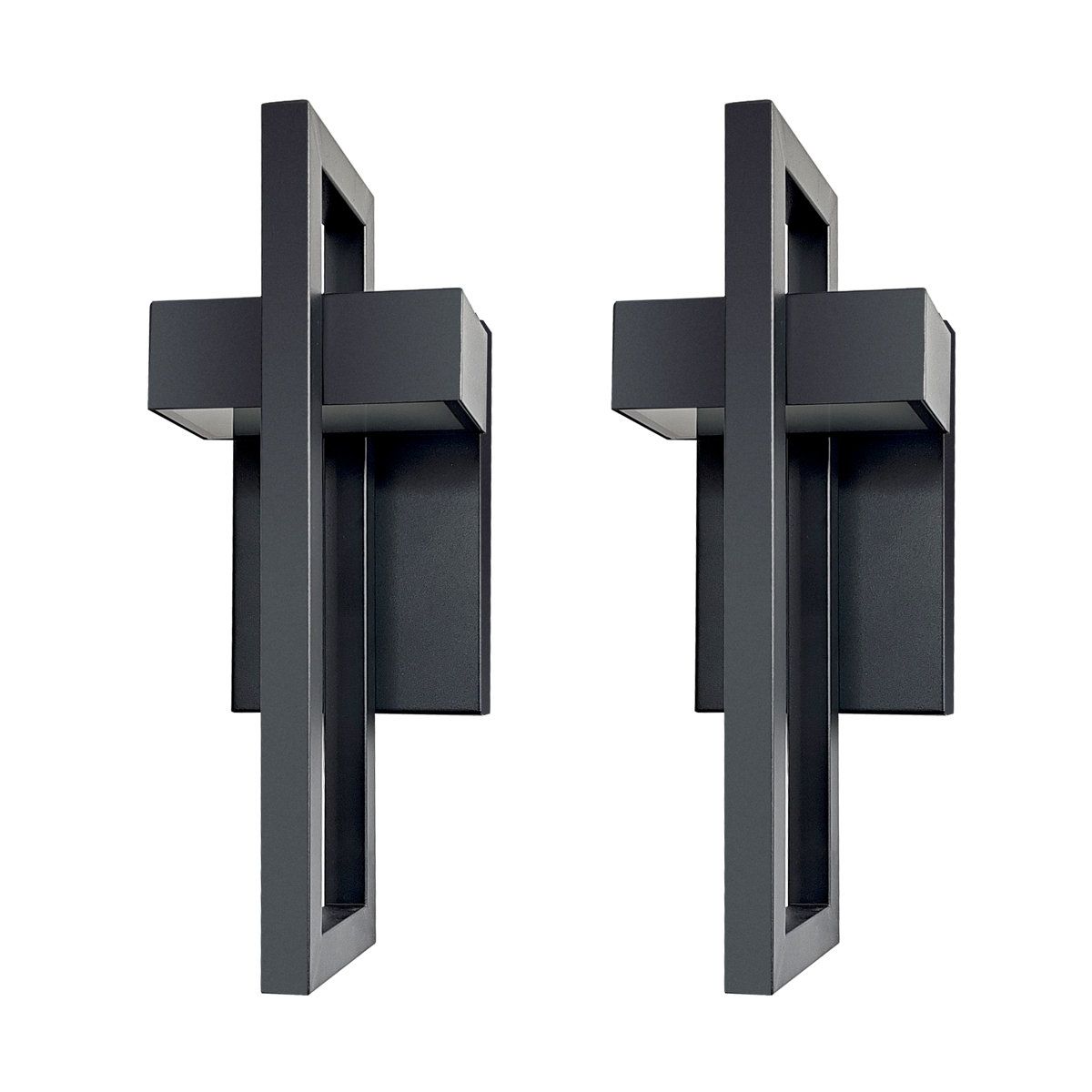 Modern Outdoor Wall Sconce Set of 2 IP65 Dimmable Black Iron and Glass Lights