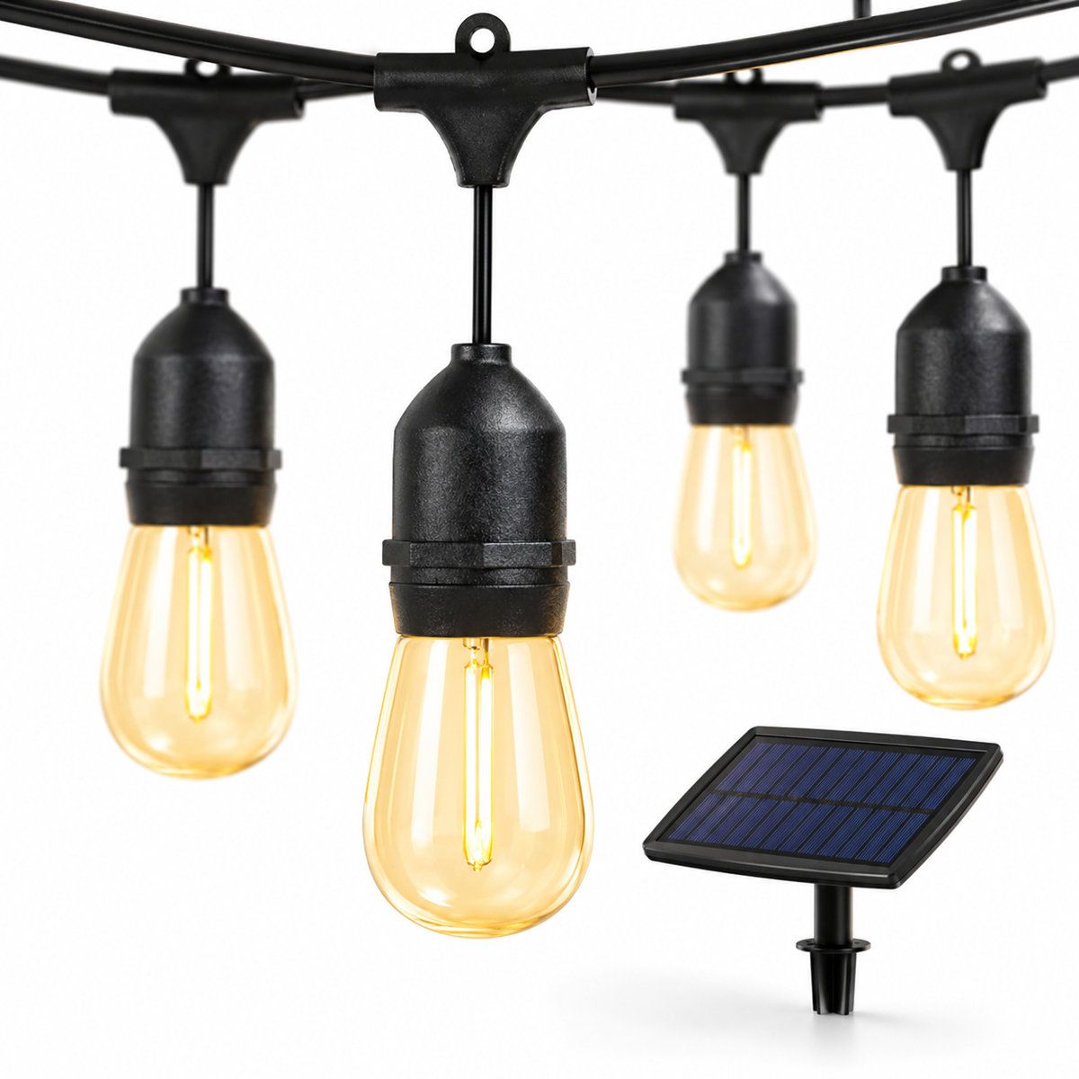48ft Solar Outdoor String Lights with 15 Shatter-Resistant S14 LED Bulbs
