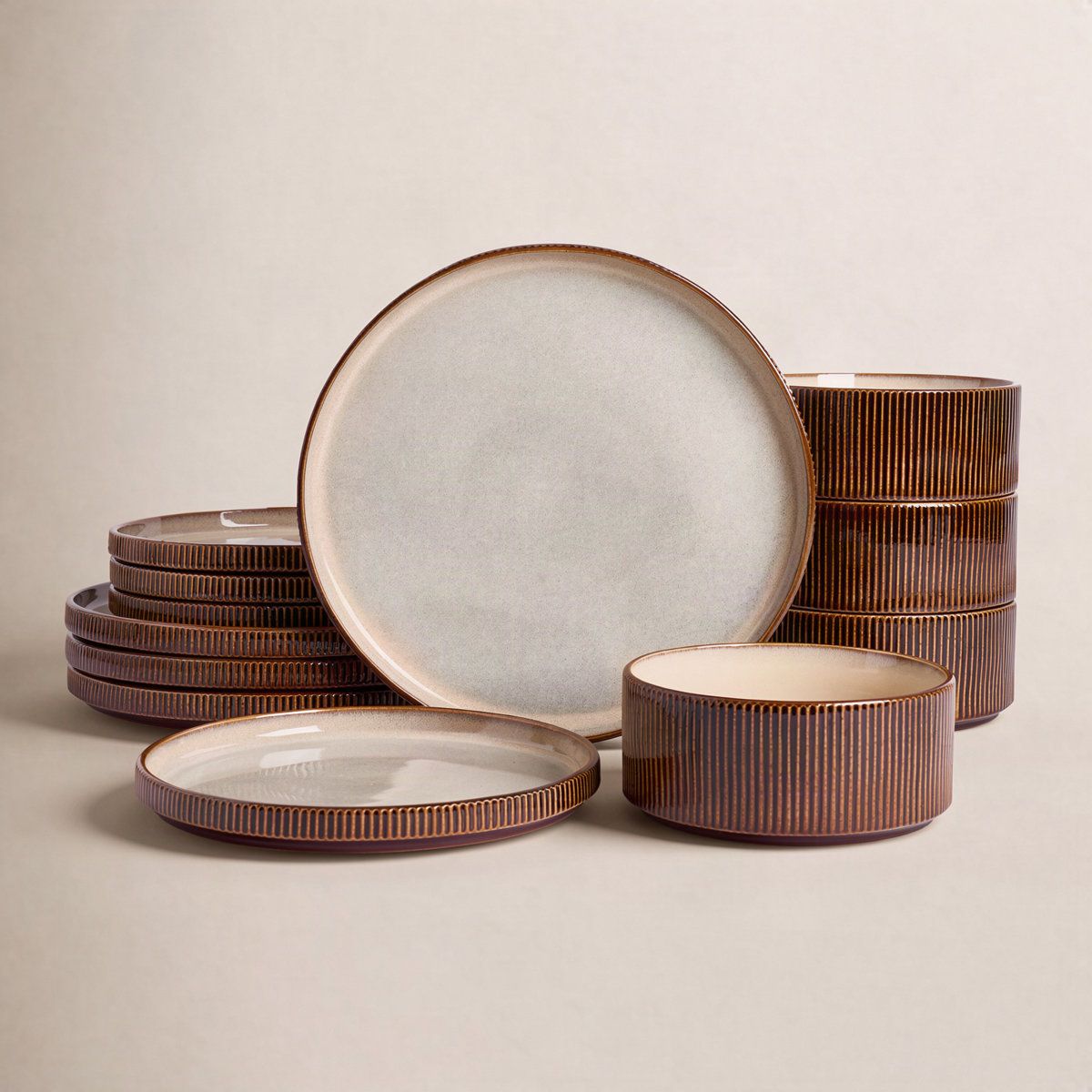 12 Piece Stoneware Dinnerware Set for 4 with Plates and Bowls