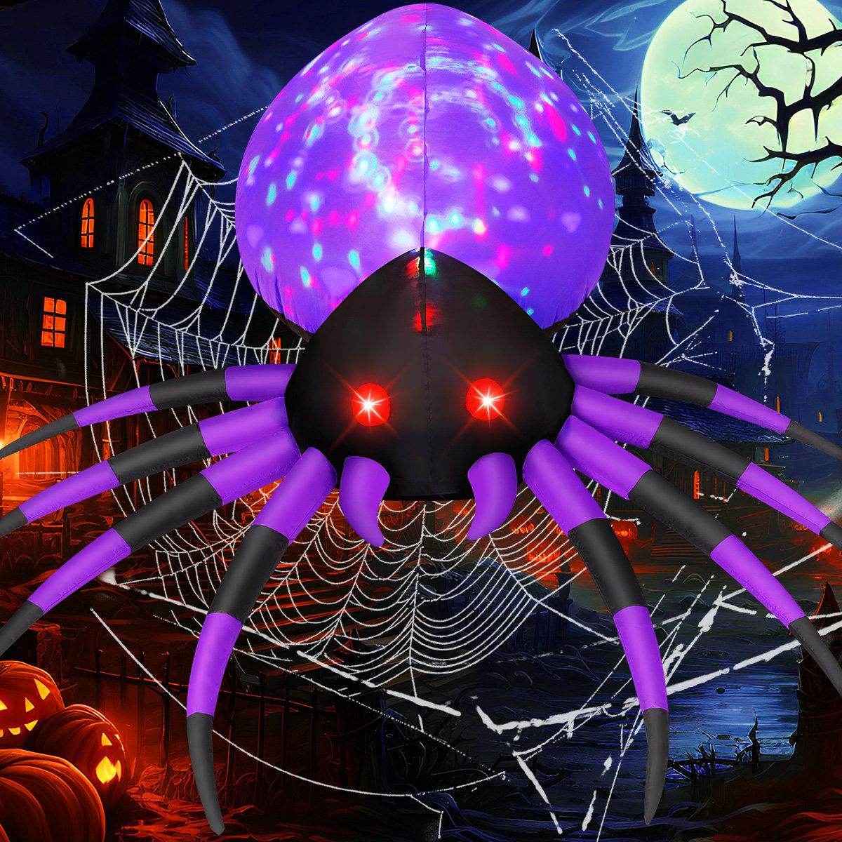 5 FT Halloween Inflatable Spider with Built-In Multicolor LED Lights