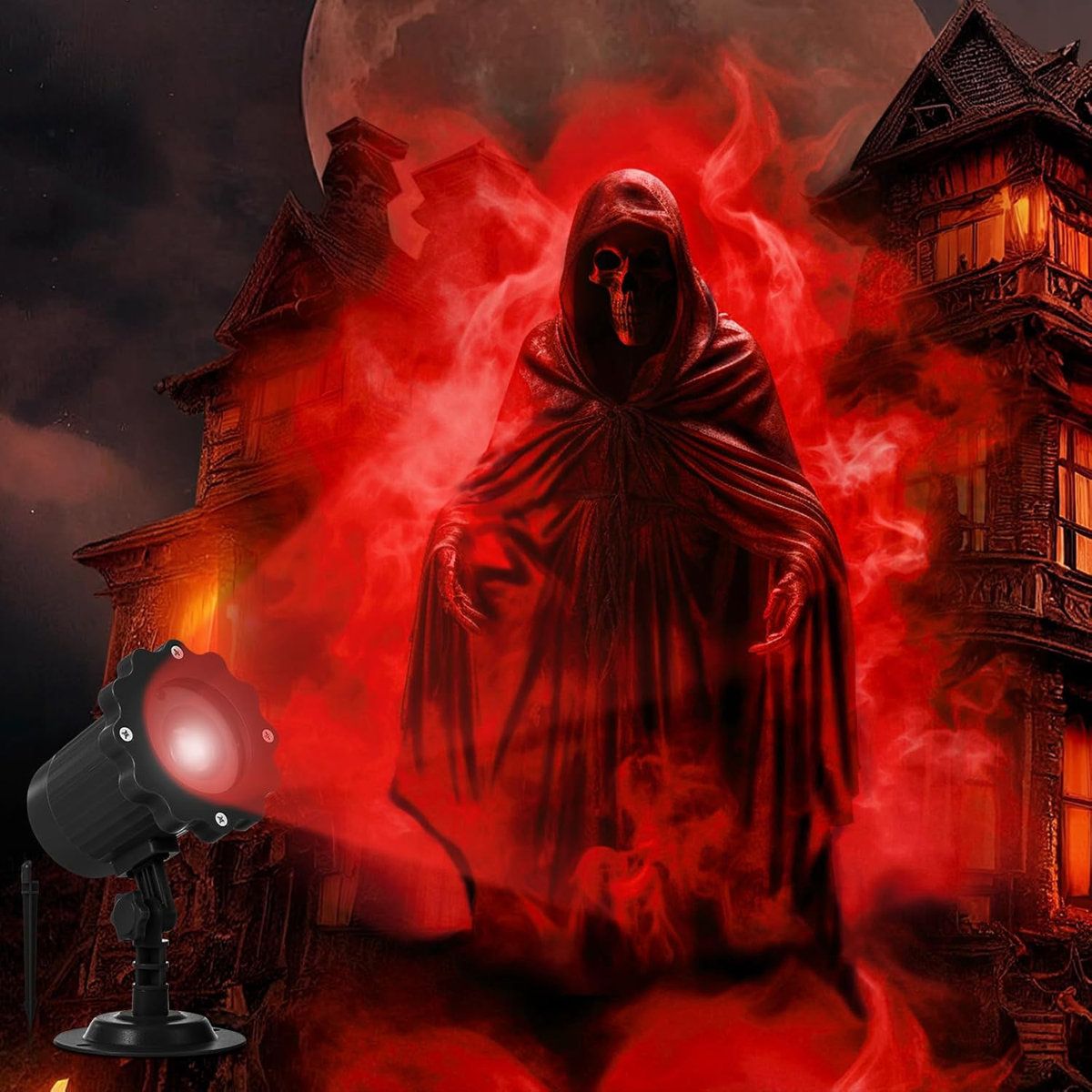 Dynamic Ghost Skull LED Halloween Projector Light Waterproof Holiday Decor