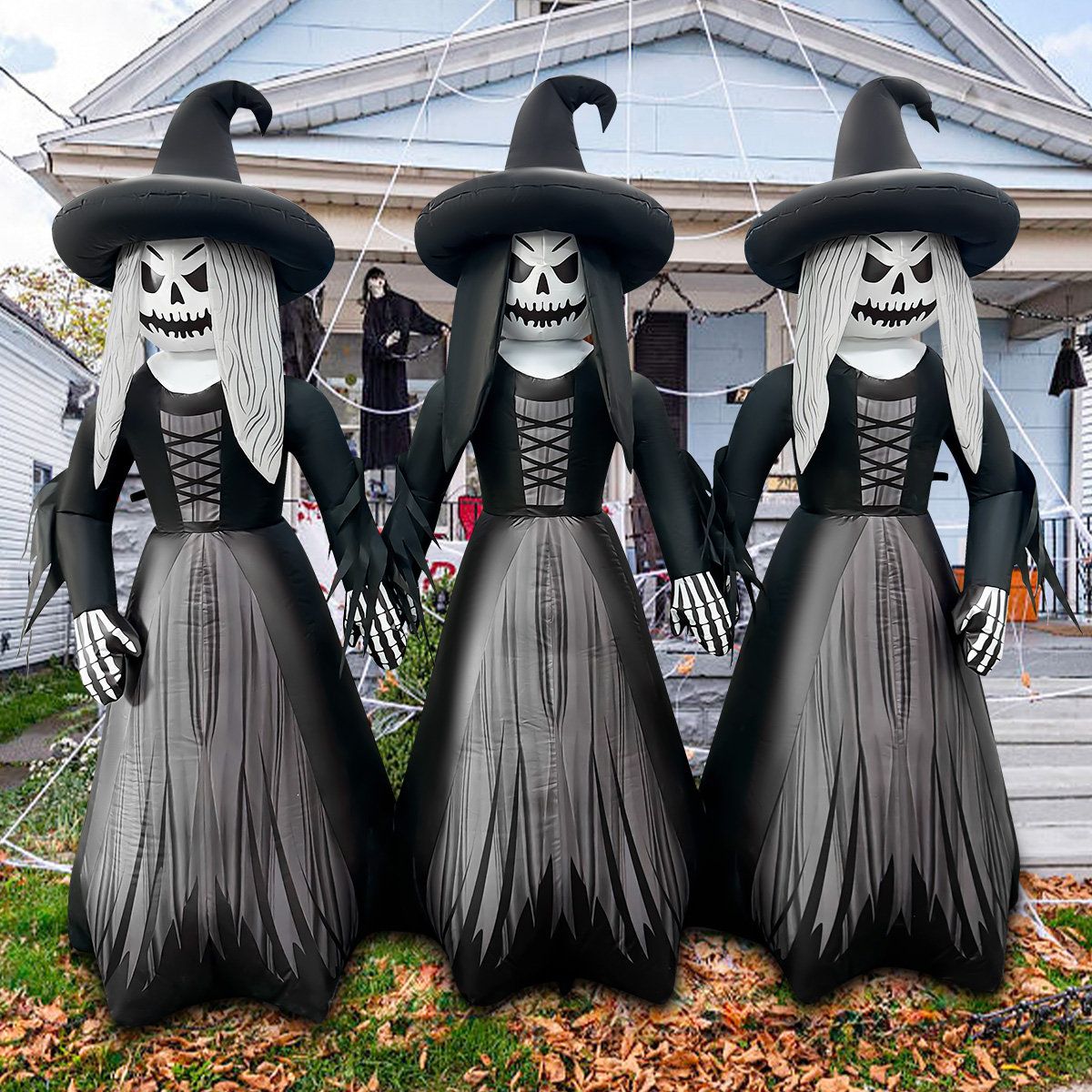6.9 FT Halloween Inflatable Three Witches Holding Hands with Built-in LED Lights