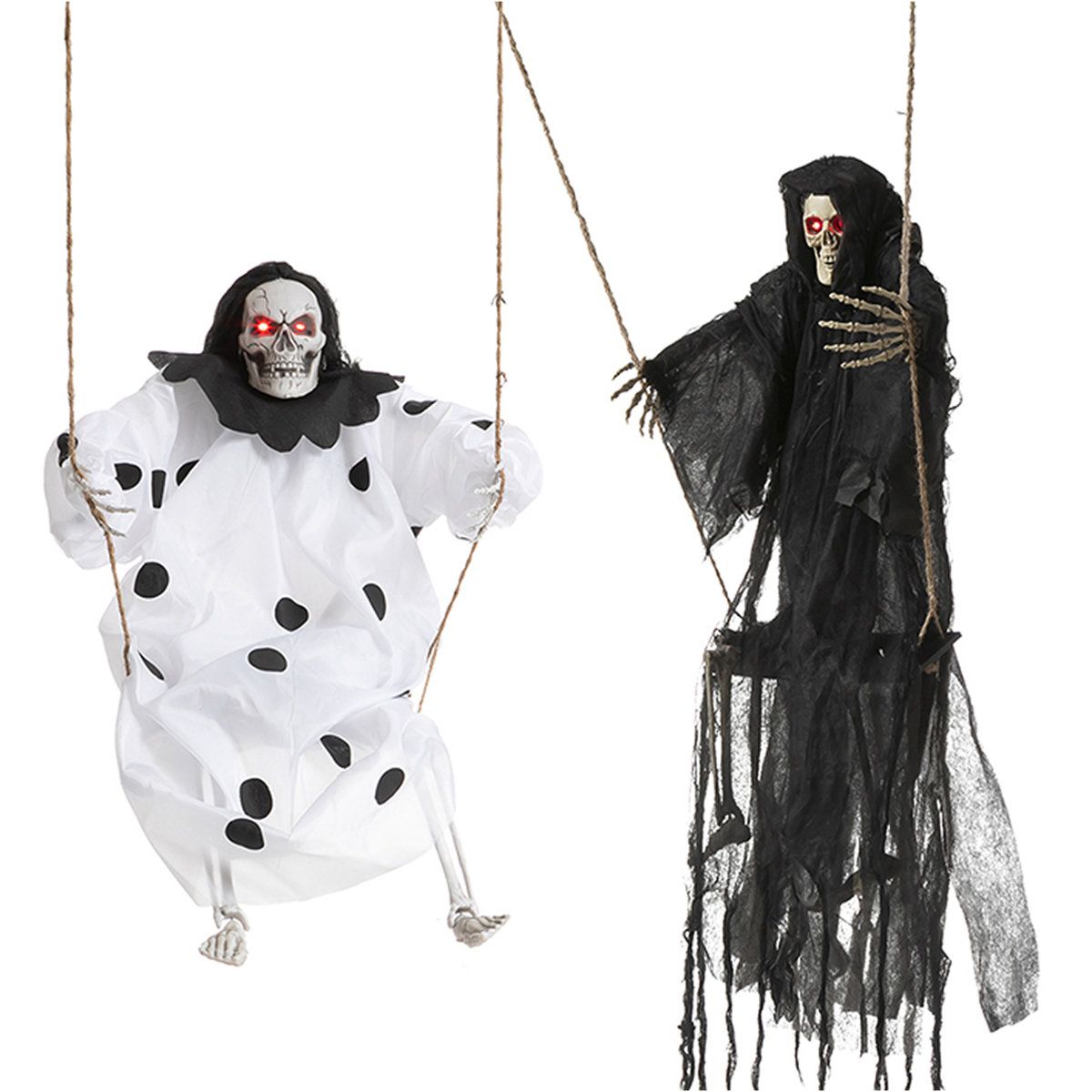 2 Pack Hanging Ghost Skeletons with LED Light Up Eyes Halloween Decor