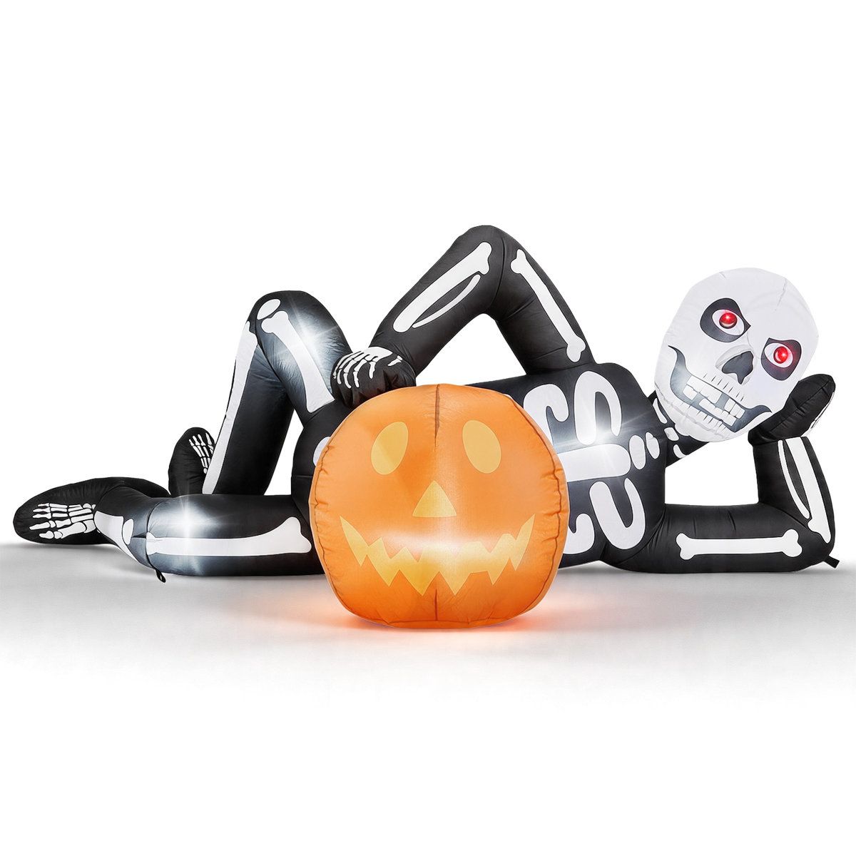 6.8 FT Halloween Inflatable Lying Skeleton with Luminous Pumpkin LED Lights