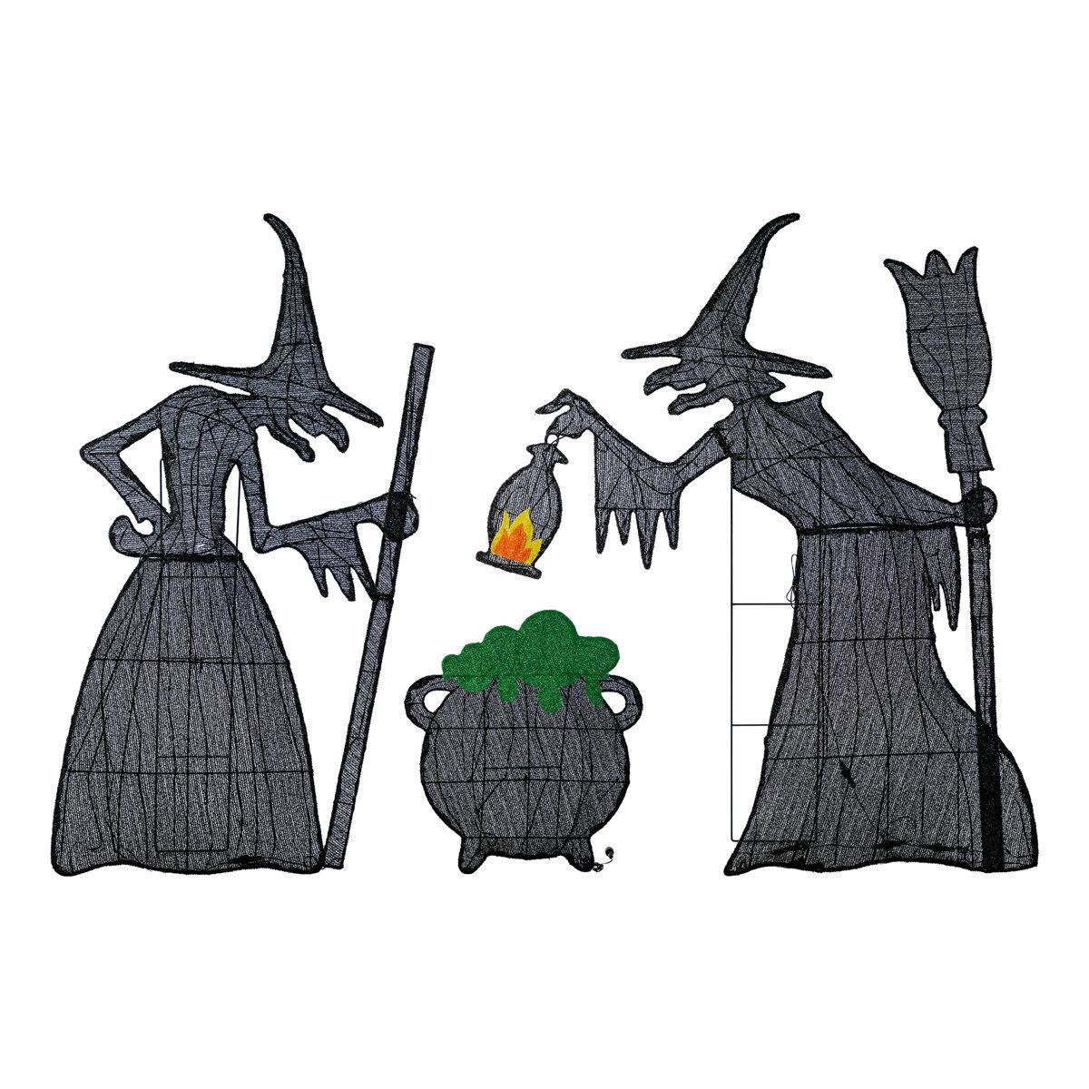 Set of 3 Lighted Halloween Witches with Cauldron Outdoor Decor with 340 Warm White LED Lights