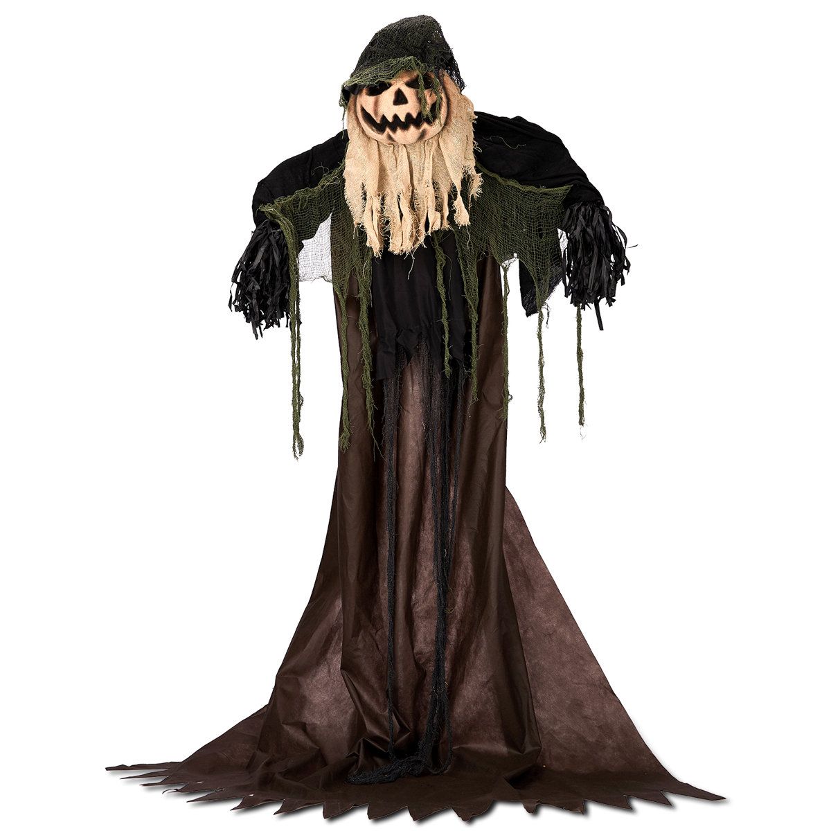 5.7ft Sound Activated Halloween Animatronic Wizard with Pumpkin Face and LED Eyes