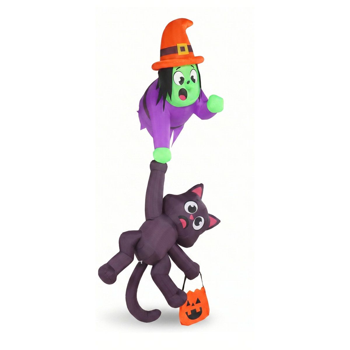 8ft Halloween Witch and Black Cat Inflatable Decoration with LED Lights