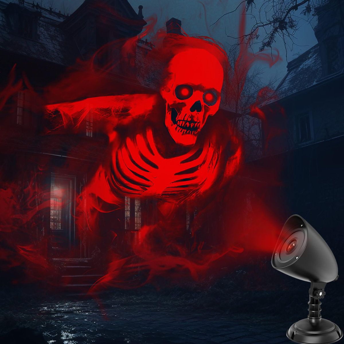 Halloween Projector Lights Outdoor 3D Dynamic Red Skull Projection LED Window Light
