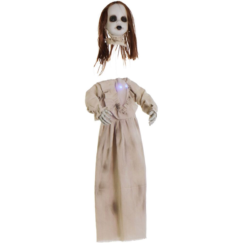 Floating Zombie Girl Halloween Animatronic with Blue LED Chest Light