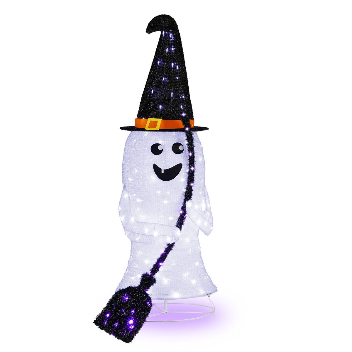 4 Ft Pre Lit Halloween Ghost Decoration with LED Lights and Metal Stand