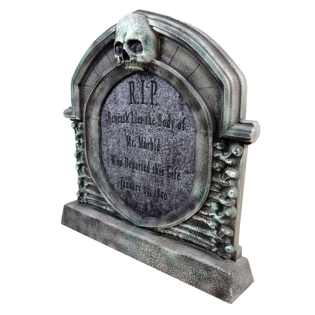 2.4 ft Pushout Skull Tombstone Halloween Animatronic with LED Lights