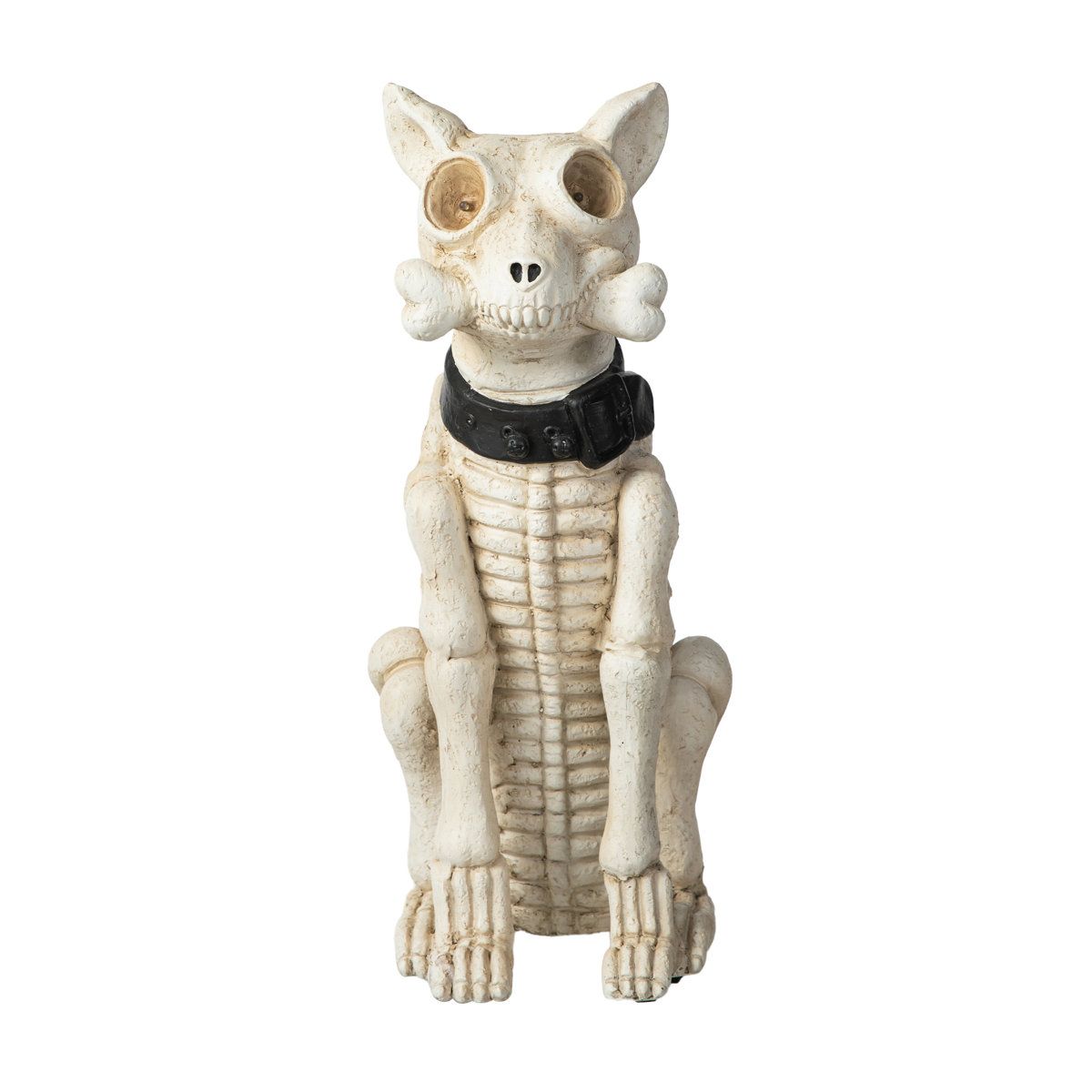 Lighted Halloween Skeleton Dog Porch Decor with Timer 20.5 Inch LED Vintage Resin Figurine