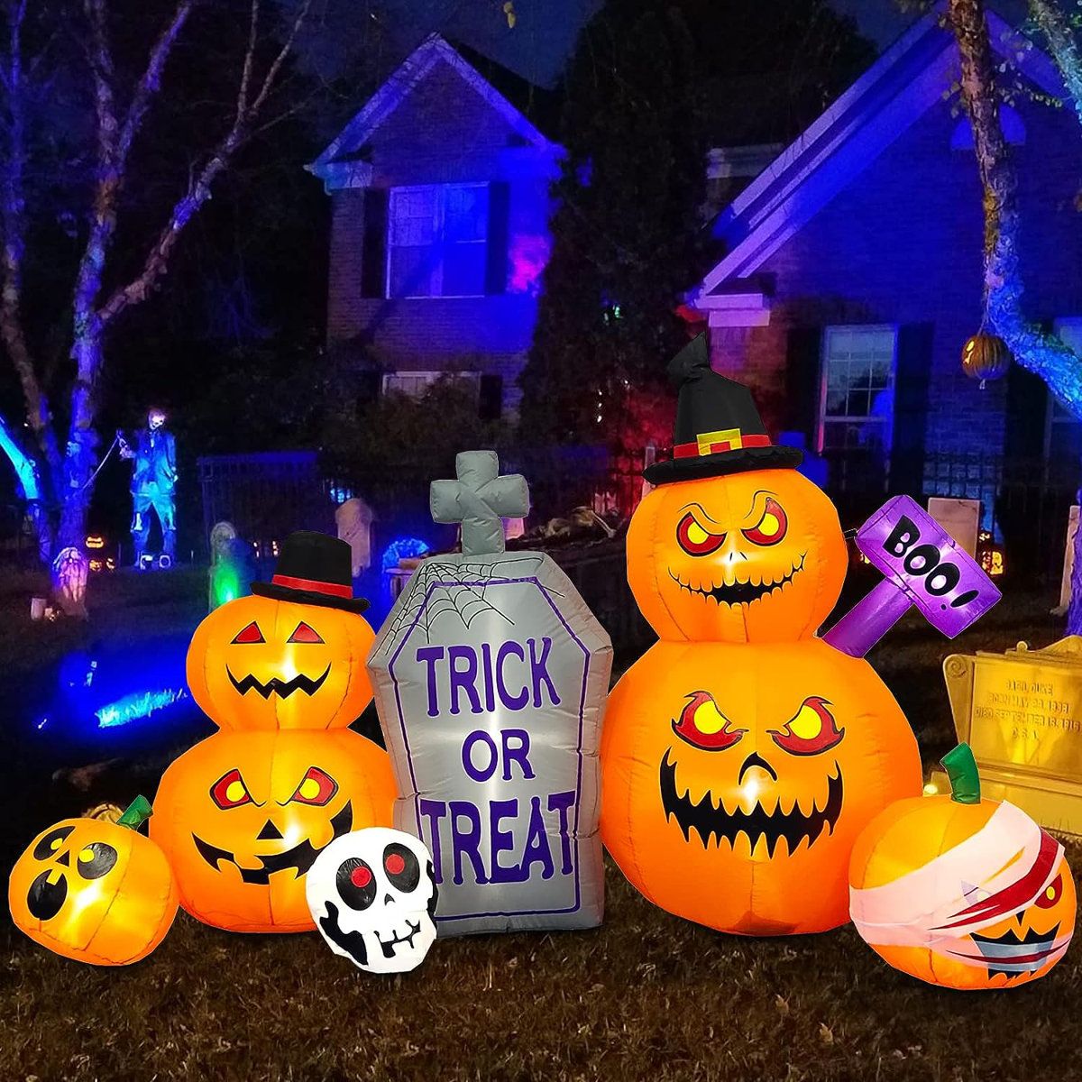 8ft Halloween Inflatable Pumpkin Family Yard Decoration with LED Lights