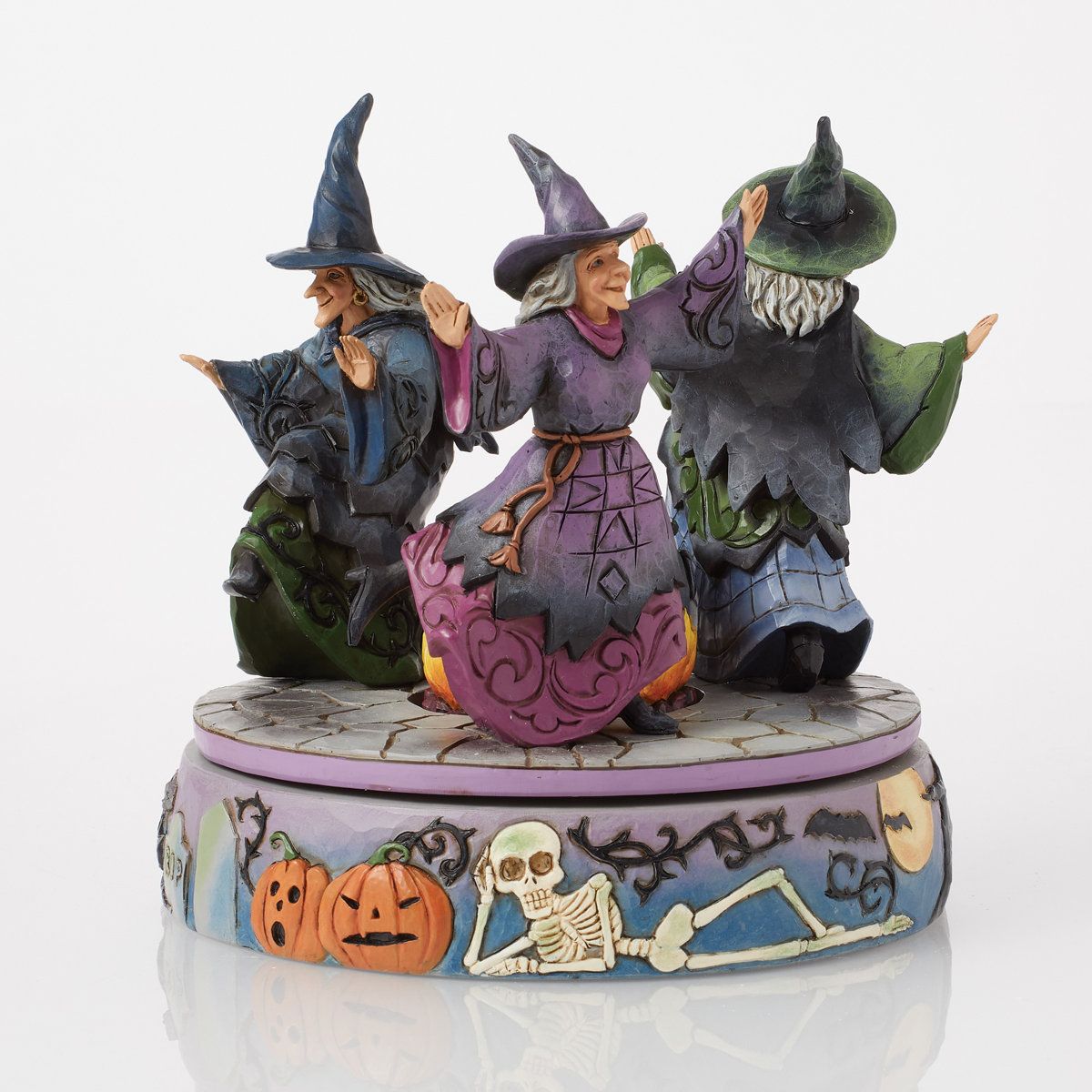 Witches Dancing Around Cauldron Rotating Halloween Figurine Hand Painted Tabletop Decor 7 Inch