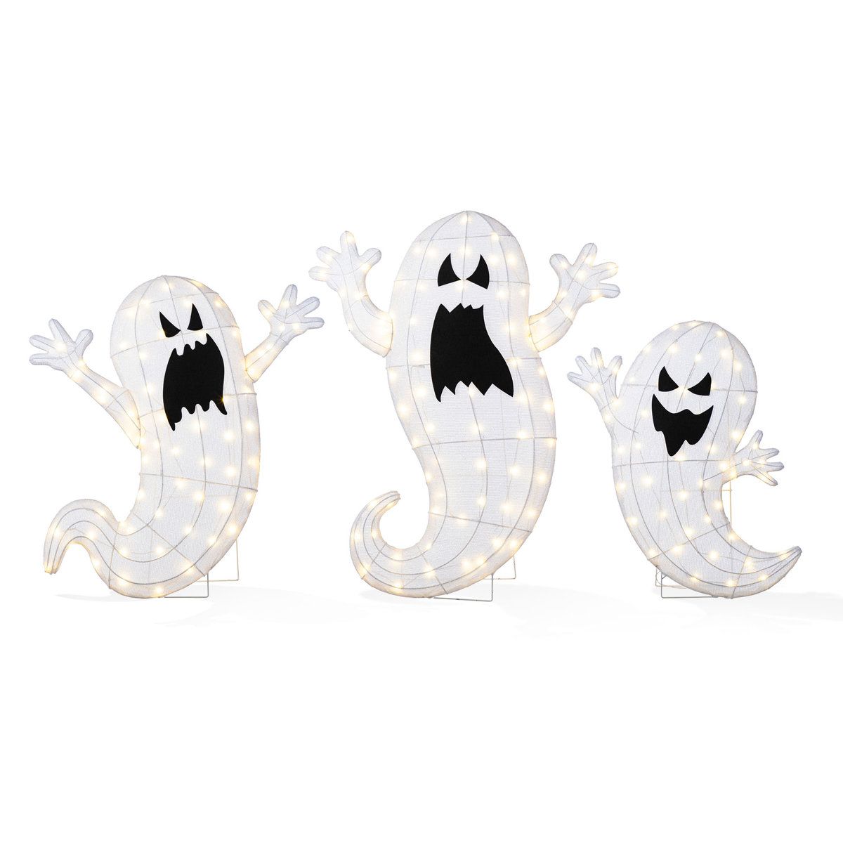3 Piece Plug In LED Lighted Ghost Family Yard Sign Outdoor Halloween Decor Set