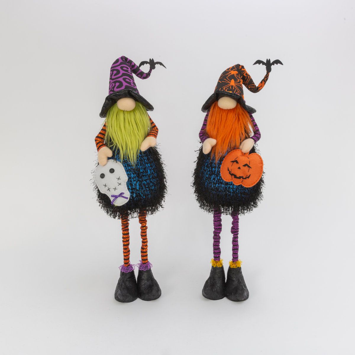 Lighted Halloween Gnome Decor Set of 2 with Adjustable Legs 34.6 Inch LED Indoor Display