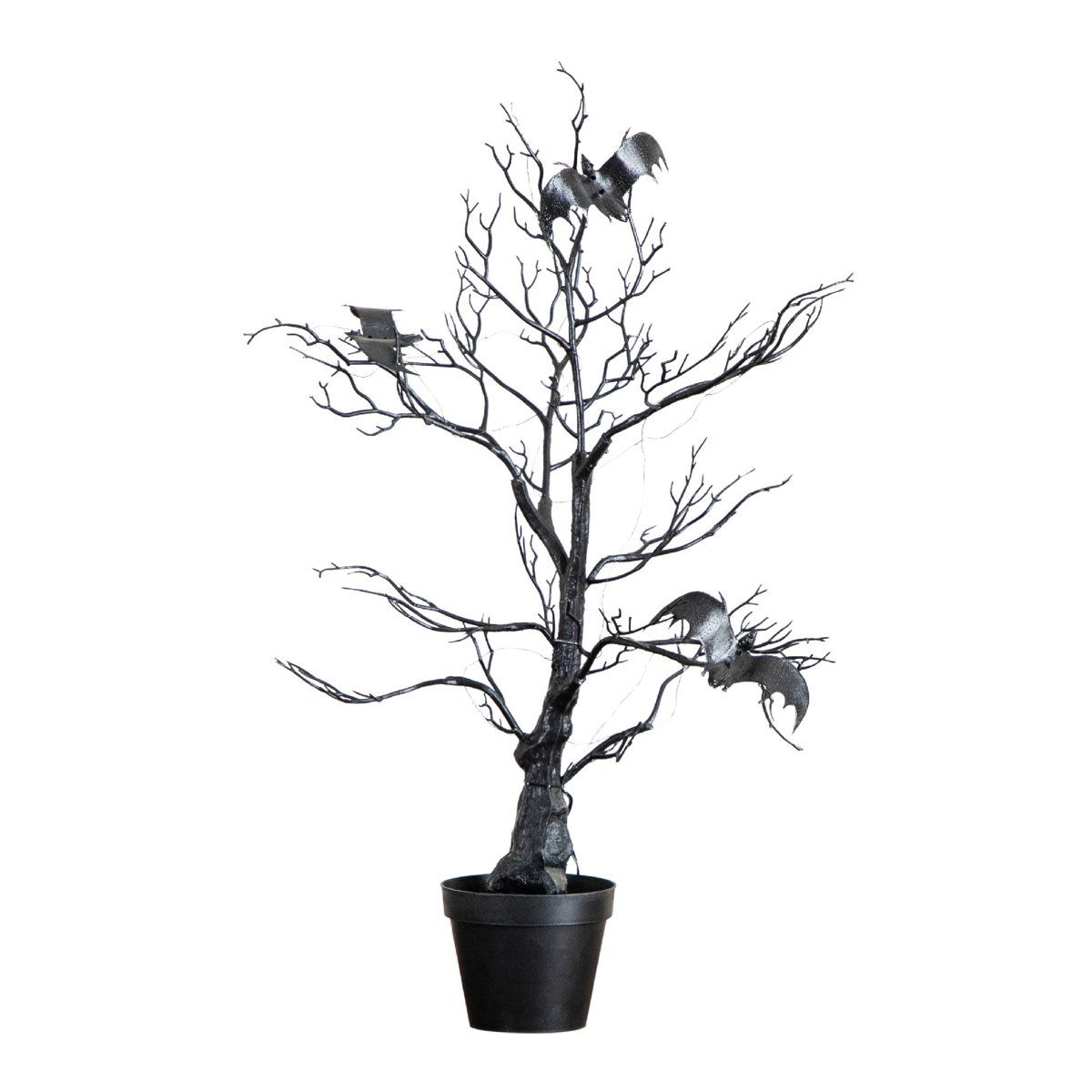 Pre-Lit Halloween Twig Tree with Bats and 100 Orange and Purple LED Lights Black Indoor Decor