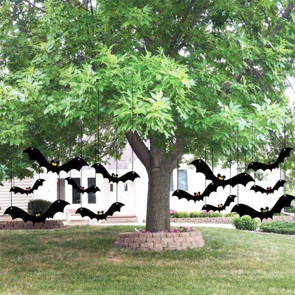 Halloween Hanging Bat Decorations Set of 12 Black Indoor Outdoor Bats