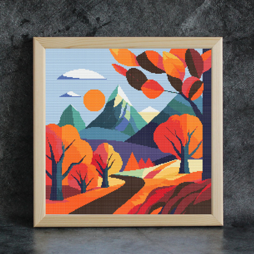 Cross stitch pattern Autumn landscape, x stitch chart PDF - Inspire Uplift