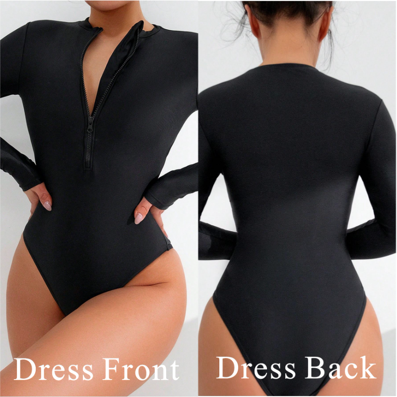 Long Sleeve One Piece Swimsuit with Front Zipper for Women