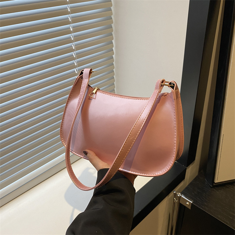 Retro Solid Color PU Leather Shoulder Bag Casual Underarm Purse
