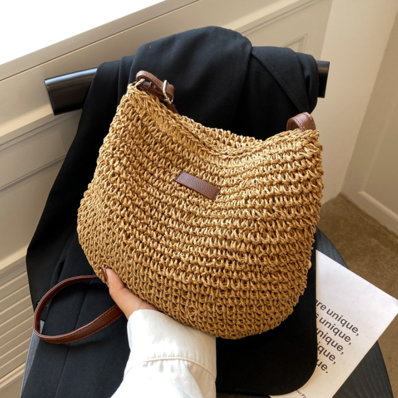Handmade woven straw beach bag and summer straw crossbody bag for women
