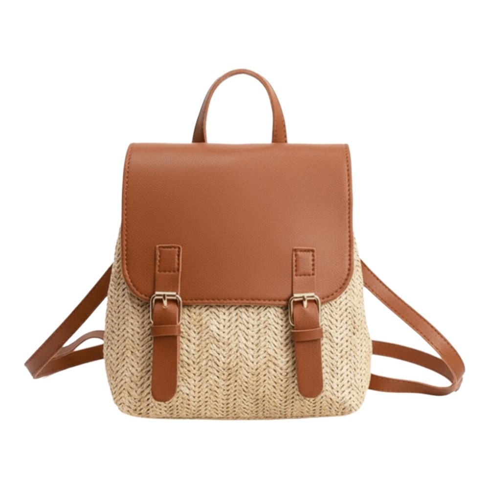 Vintage Woven PU Leather Straw Backpack