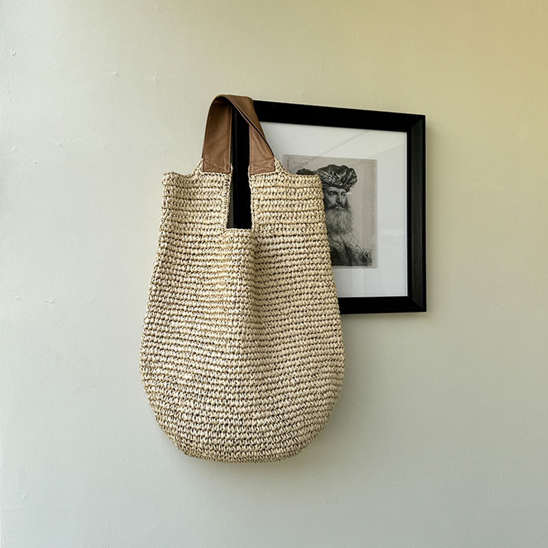 Large Woven Straw Beach Tote Bag for Women