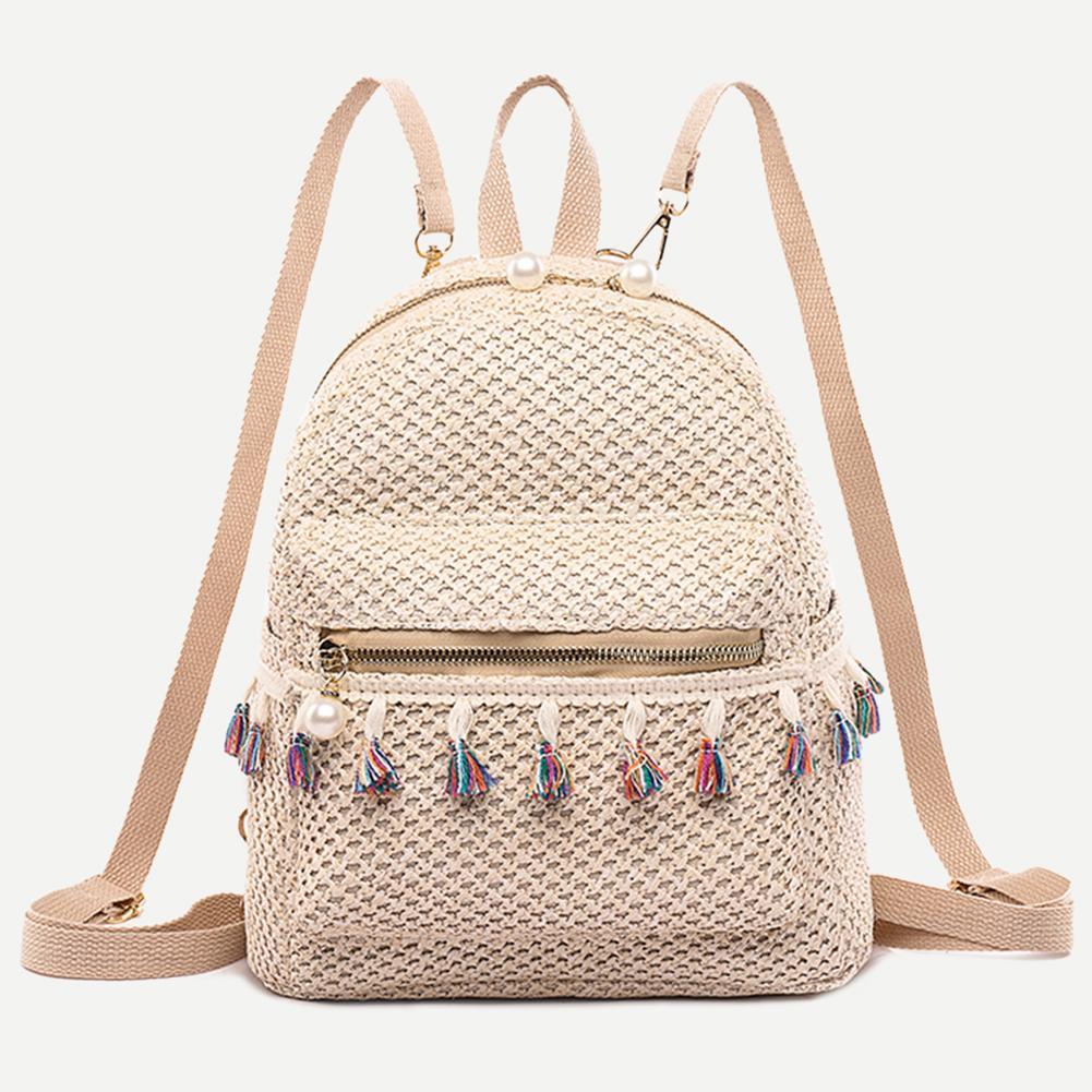 Bohemian Woven Backpack Straw School Bag Large Capacity