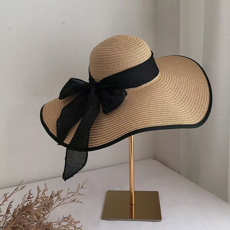 Womens Wide Brim Straw Hat for Summer Beach Vacation and Sun Protection