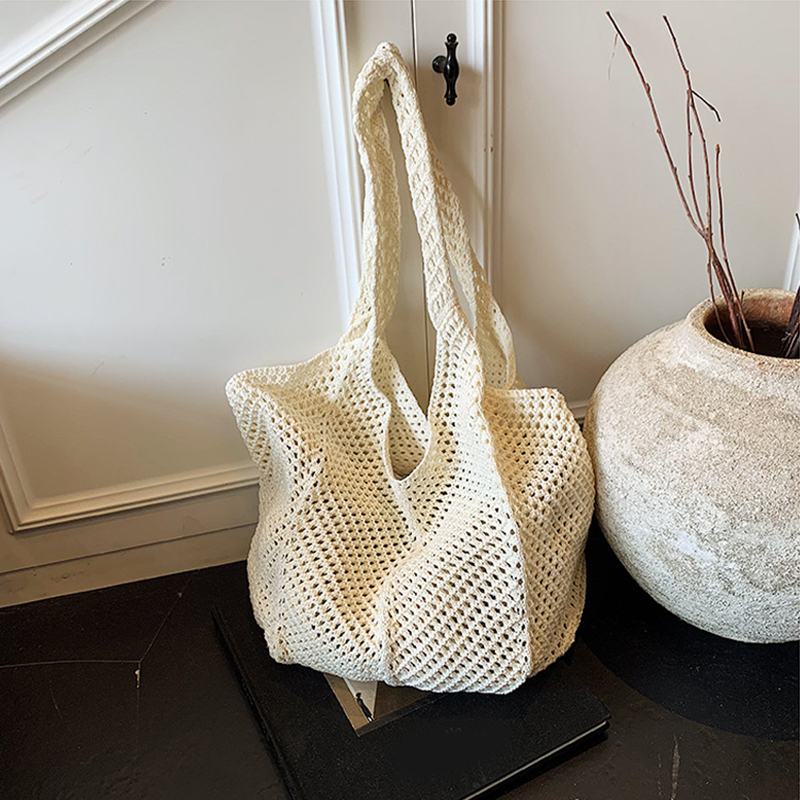 Summer Woven Shoulder Bag and Aesthetic Crochet Beach Tote Handbag
