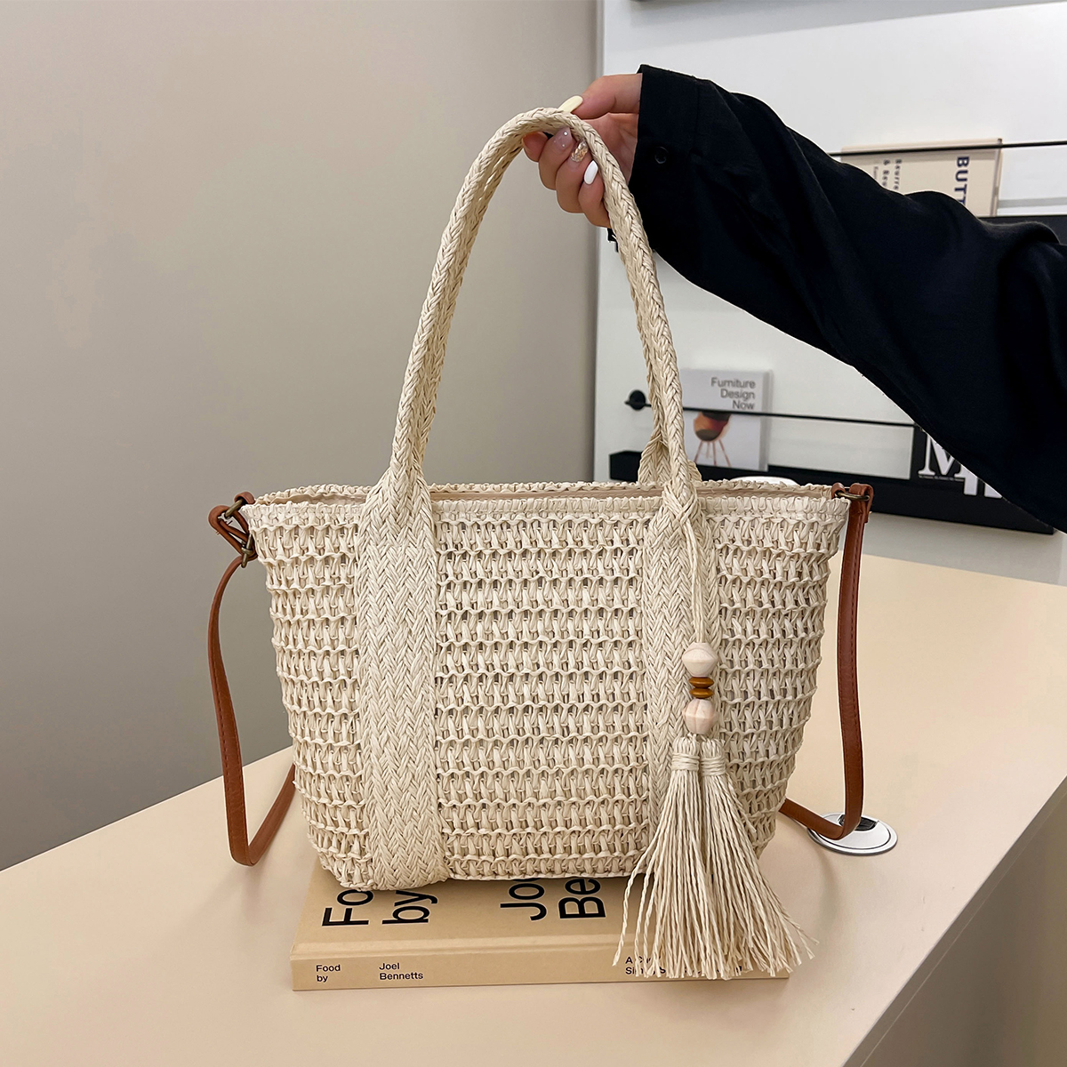Casual Knitted Straw Beach Bag Large Woven Summer Shoulder Tote