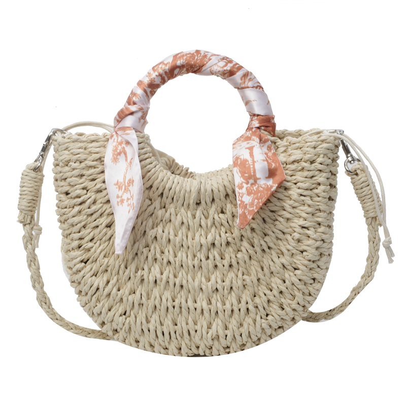 Handmade Rattan Woven straw bag and summer beach bag with Half-Moon Design