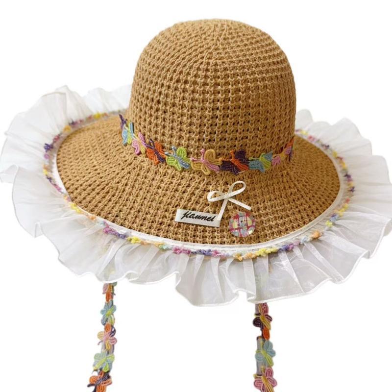 Summer Colorful Butterfly Straw Hat Wide Brim Beach Sun Protection