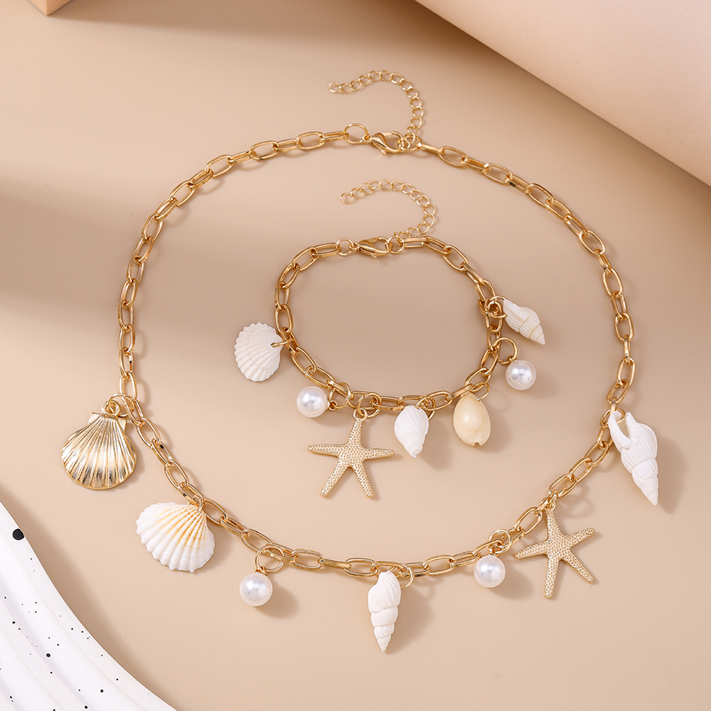 Bohemian Summer Beach Shell Necklace and Bracelet Set