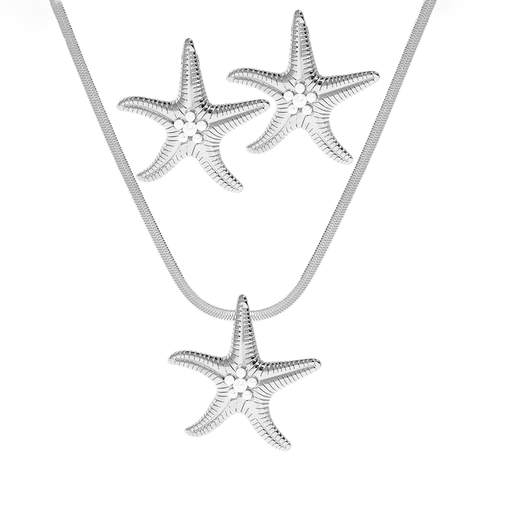 Stainless Steel Starfish Necklace and Earrings Set