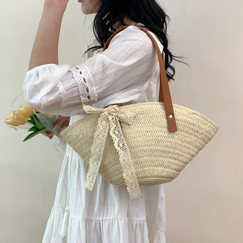 Handwoven Straw Shoulder Bag and Summer Beach Tote Purse