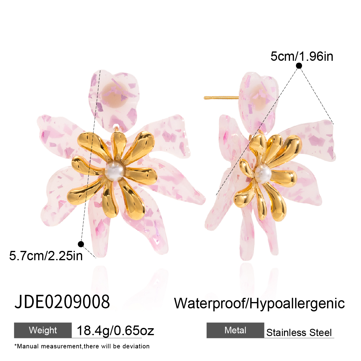 Zora Pink Flower Drop Earrings Gold Pearl Fashion Jewelry