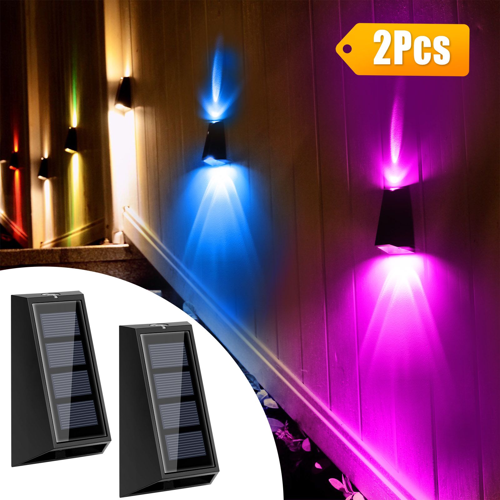 Solar Colorful Wall Light, RGB 7-Color Changing, Waterproof Yard & Garden Lamp for Stairs, Fences, Patio