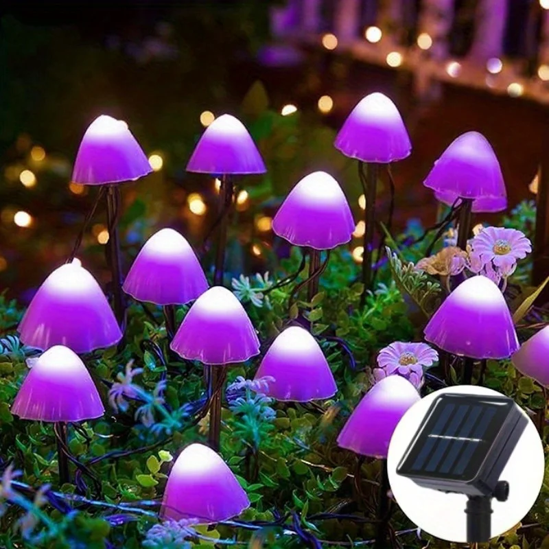 Outdoor LED Mushroom Light with 8 Functions, Solar Garden String Lights, Holiday Courtyard Decor Lamps