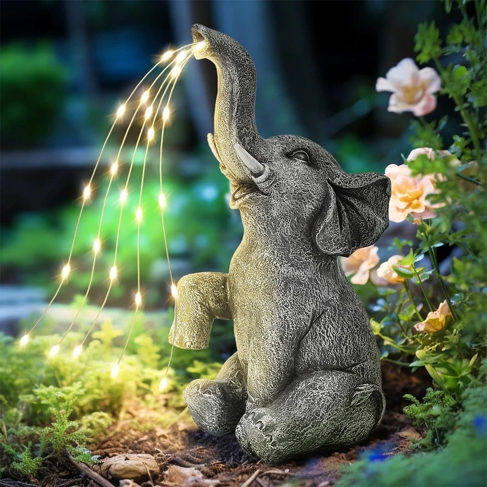 Outdoor Solar Elephant Statues String Lights for Garden Decor, Lawn Ornaments, Birthday Gifts for Women