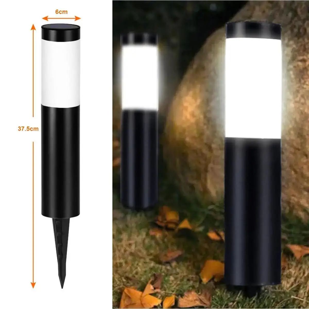 Outdoor Waterproof Cylindrical Garden Solar Light, Solar Powered Dusk To Dawn Street Lights, Cool White Warm LED Lamp