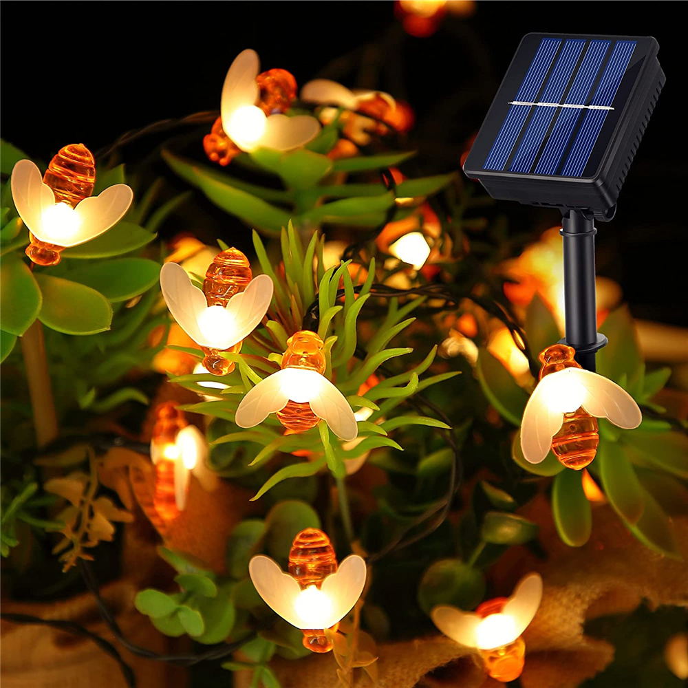 Solar String Light Cute Bee Outdoor Decor, Wedding Garden Patio Party Lights, Christmas Tree Honeybee Fairy Lamp