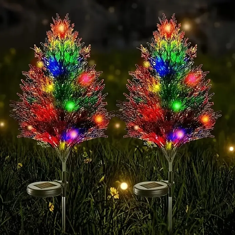 Christmas Solar Pine Lights, Garden Ground Light Stake, Cypress Decor Lamp, Waterproof Outdoor Floral Ambiance Lighting