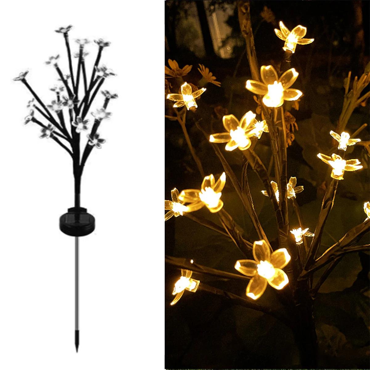 Waterproof Solar Cherry Blossom Ground Lamp Lights, Flower Powered LED Courtyard Garden Pathway Outdoor Lighting