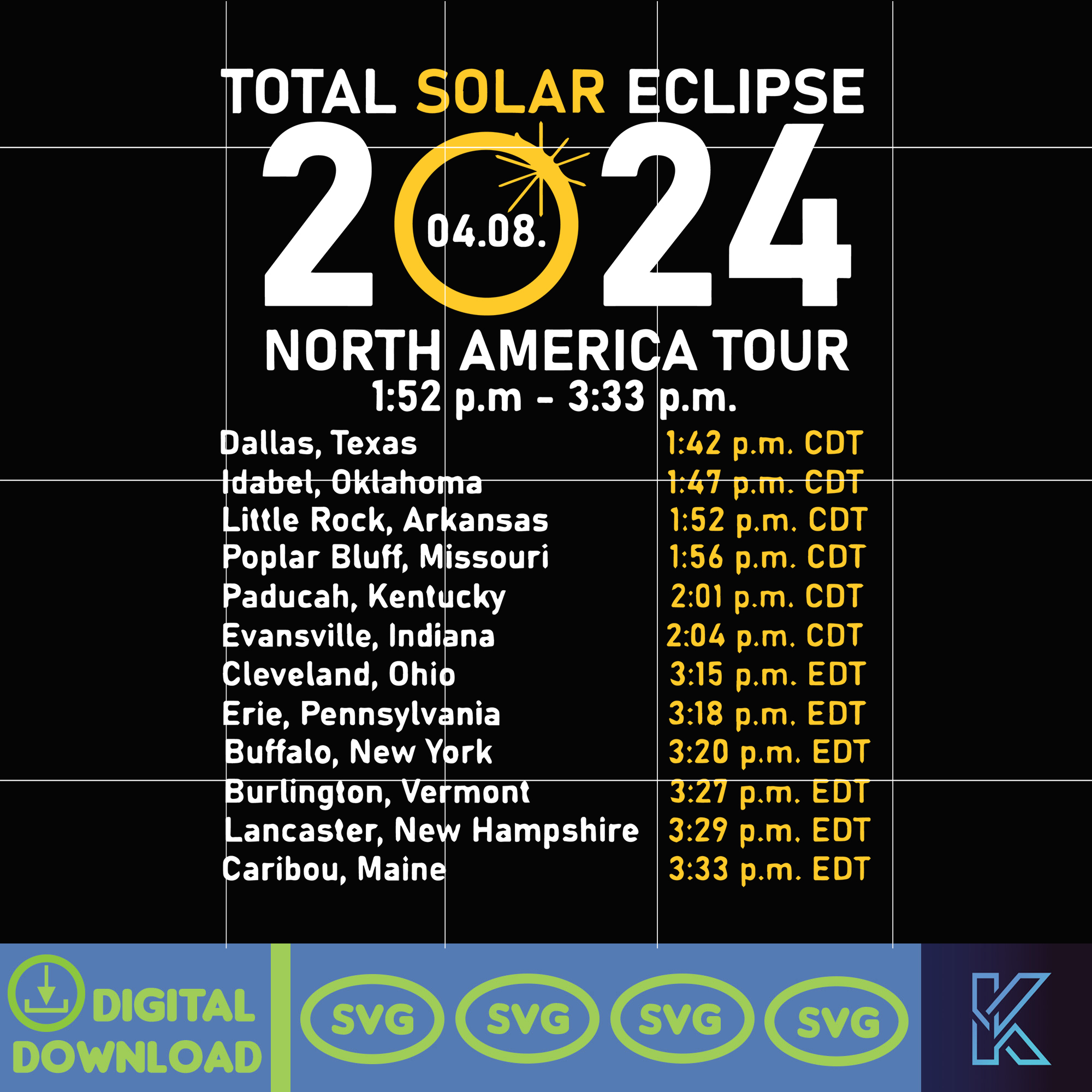 Total Solar Eclipse 2024 Svg, Double Sided Svg, April 8th 20 | Inspire ...