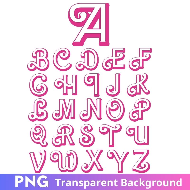 Barbie Style Font Alphabet A to Z PNG images Transparent | Inspire Uplift
