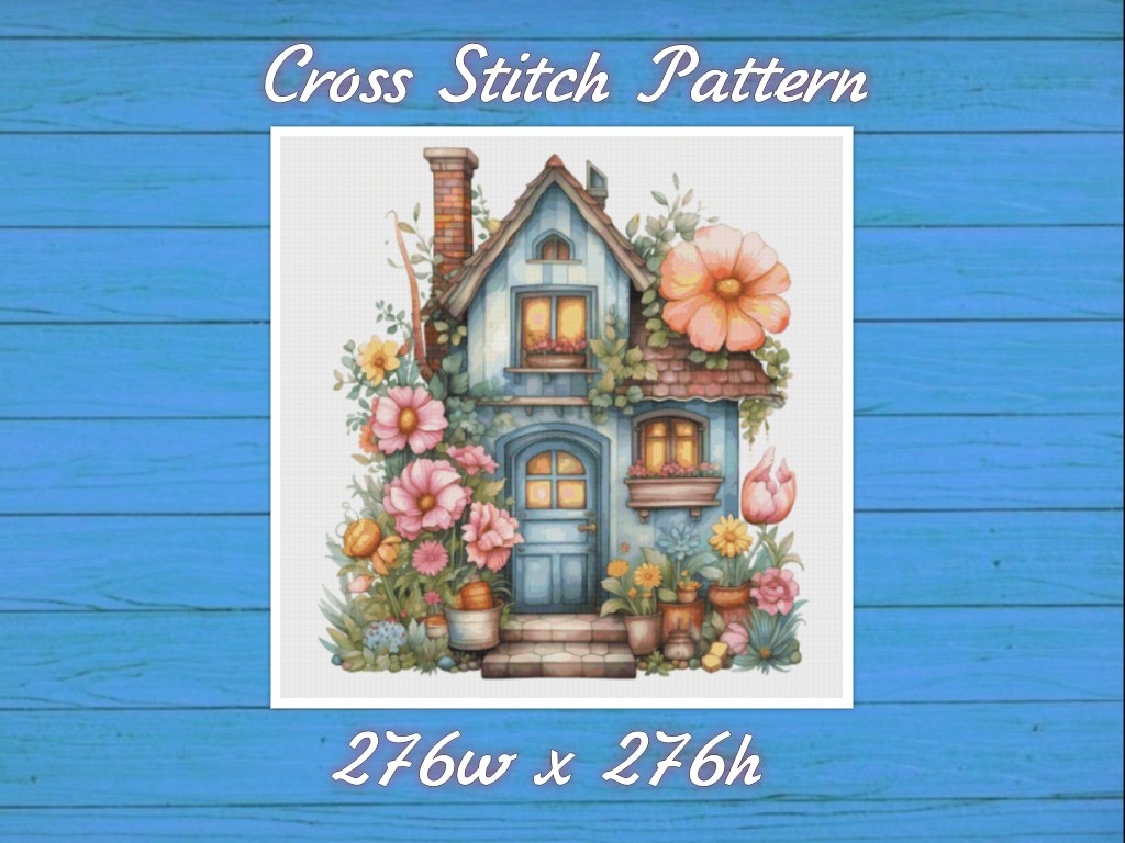 Cottage in Flowers Cross Stitch Pattern PDF Counted House Vi | Inspire ...
