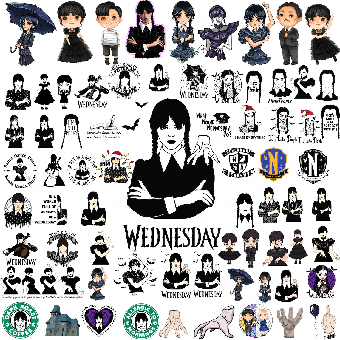 Wednesday Svg Png Bundle, Wednesda Font Svg, Merlina Addams - Inspire ...